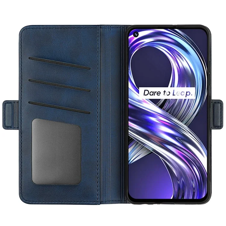 Soporte de Visión Ultra Luz Elegante PU Cuero Folio Folio Willet Cover Con Doble Broches Magnéticos Para Realme 8i/Narzo 50 4G - Azul