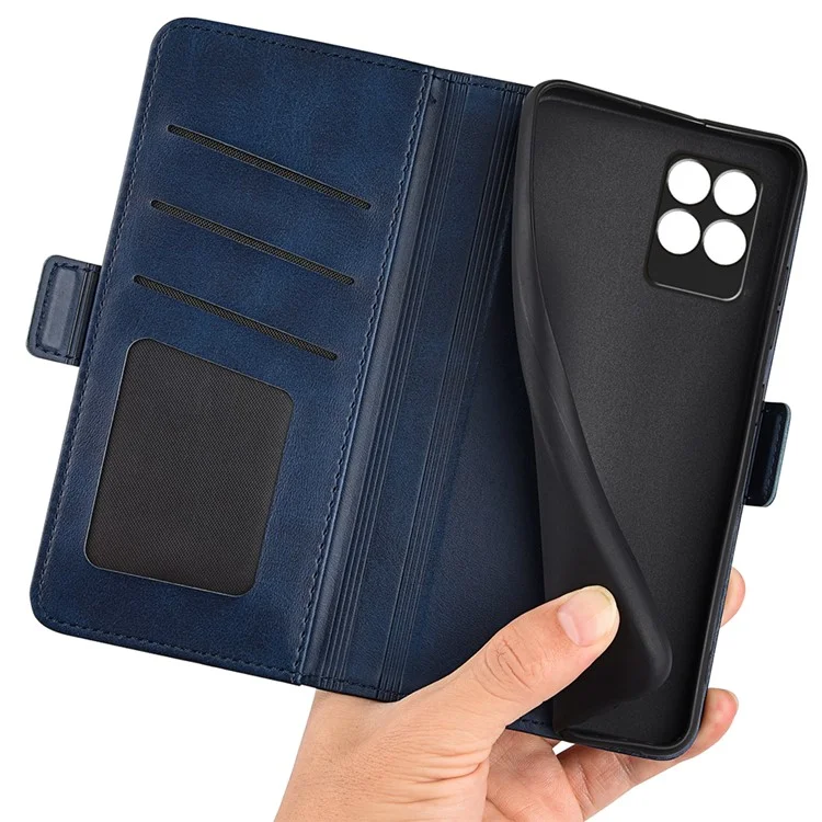 Soporte de Visión Ultra Luz Elegante PU Cuero Folio Folio Willet Cover Con Doble Broches Magnéticos Para Realme 8i/Narzo 50 4G - Azul