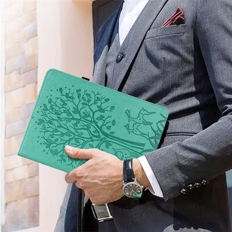 Imprinting Tree Deer Pattern PU Leather Card Slots Tablet Cover Shell with Stand for Realme Pad 10.4-inch - Green