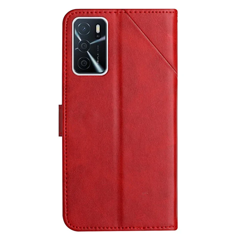 Stripe Design Leather Solid Color Magnetic Clasp Wallet Stand Phone Shell Case for Oppo A16 / A16s / A54s - Red