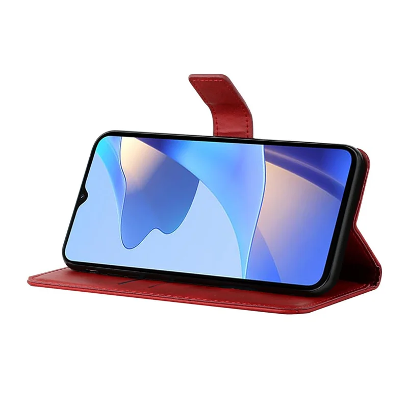 Stripe Design Leather Solid Color Magnetic Clasp Wallet Stand Phone Shell Case for Oppo A16 / A16s / A54s - Red