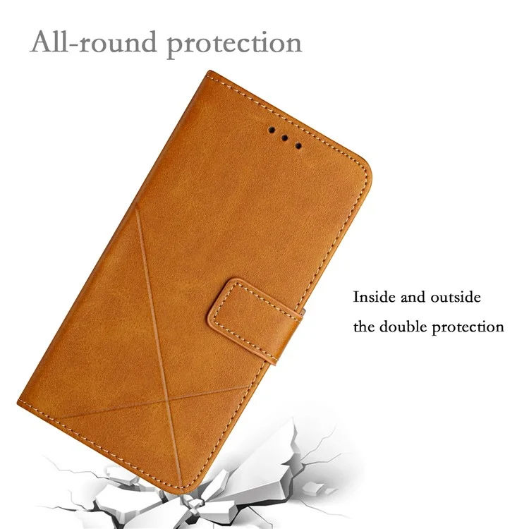 Stripe Design Leather Solid Color Magnetic Clasp Wallet Stand Phone Shell Case for Oppo A16 / A16s / A54s - Brown