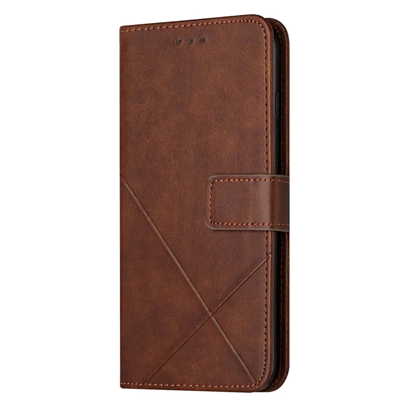 Stripe Design Leather Solid Color Magnetic Clasp Wallet Stand Phone Shell Case for Oppo A16 / A16s / A54s - Coffee