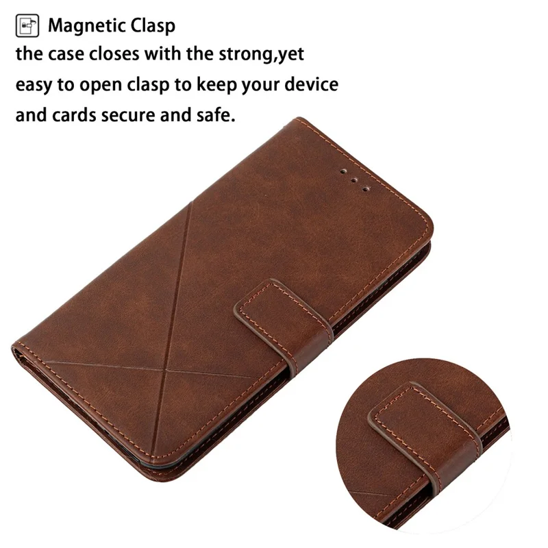 Stripe Design Leather Solid Color Magnetic Clasp Wallet Stand Phone Shell Case for Oppo A16 / A16s / A54s - Coffee