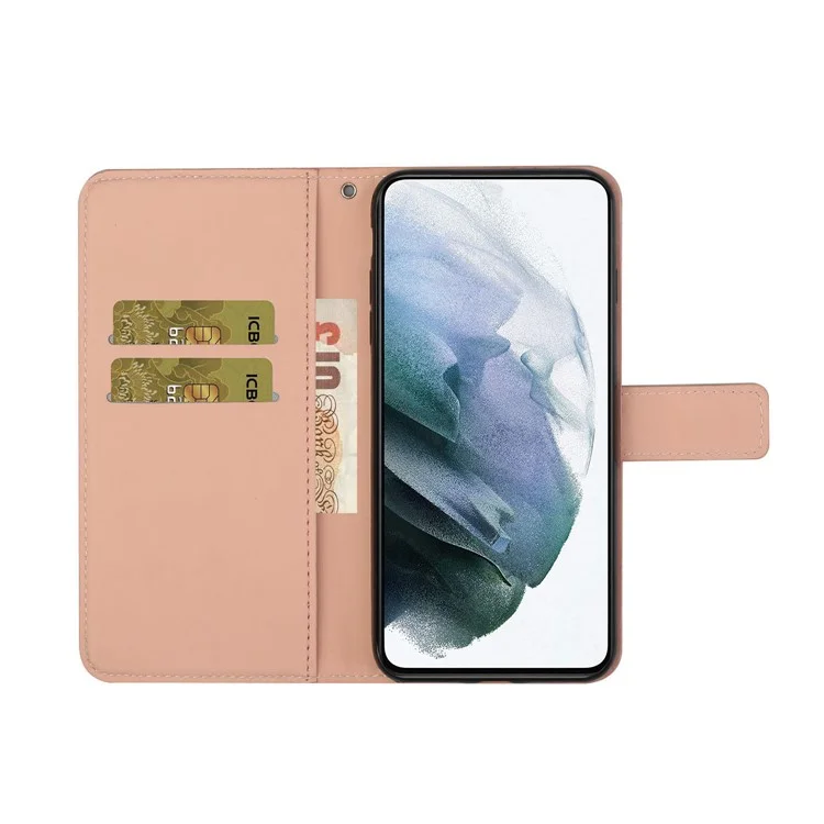 Stand Feature Ethnic Style Imprinted Flower PU Leather Magnetic Flip Shockproof Protective Case with Strap for Oppo A16 - Pink