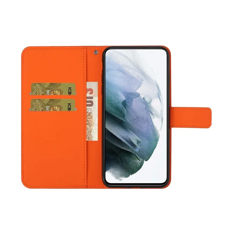 Stand Feature Ethnic Style Imprinted Flower PU Leather Magnetic Flip Shockproof Protective Case with Strap for Oppo A16 - Orange