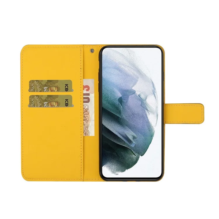 Stand Feature Ethnic Style Imprinted Flower PU Leather Magnetic Flip Shockproof Protective Case with Strap for Oppo A16 - Yellow
