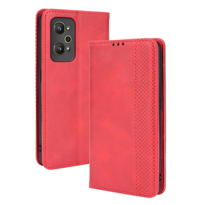 Pour Realme GT Neo2 5G / GT Neo 3T 5G Anti-Drop Retro Textured Surface Protective Phone Couber Cleft Wallef - Rouge