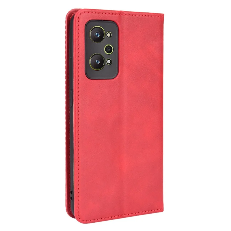 Pour Realme GT Neo2 5G / GT Neo 3T 5G Anti-Drop Retro Textured Surface Protective Phone Couber Cleft Wallef - Rouge