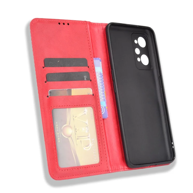 Pour Realme GT Neo2 5G / GT Neo 3T 5G Anti-Drop Retro Textured Surface Protective Phone Couber Cleft Wallef - Rouge