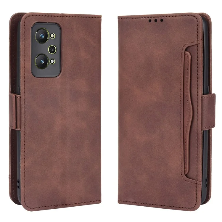 For Realme GT Neo2 5G/GT Neo 3T 5G Large Storage Spece Flip Phone Case Multiple Card Slot Design PU Leather Wallet Cover Protector - Brown