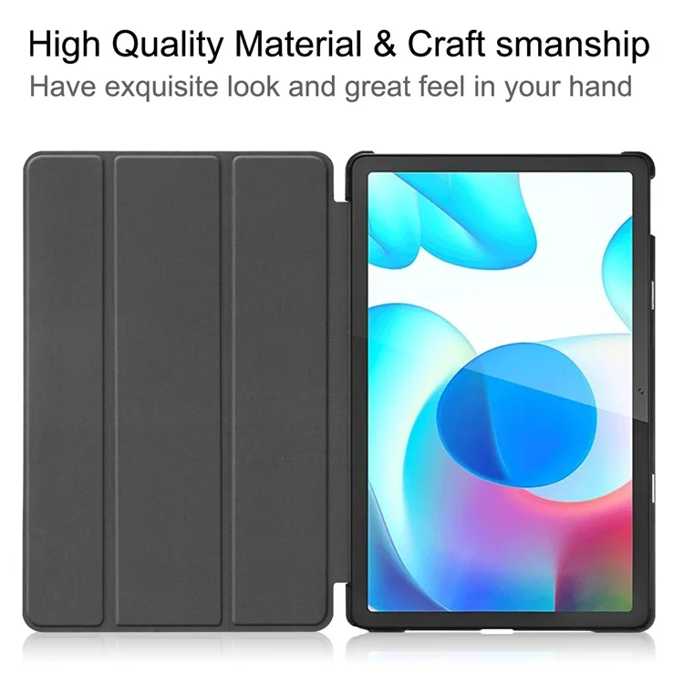 Trifold Stand PU Leather Hard PC Inner Shockproof Protective Tablet Cover for Realme Pad 10.4 - Black