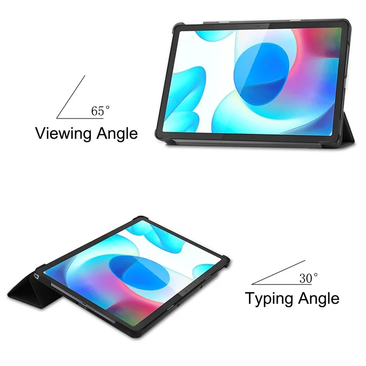Trifold Stand PU Leather Hard PC Inner Shockproof Protective Tablet Cover for Realme Pad 10.4 - Black