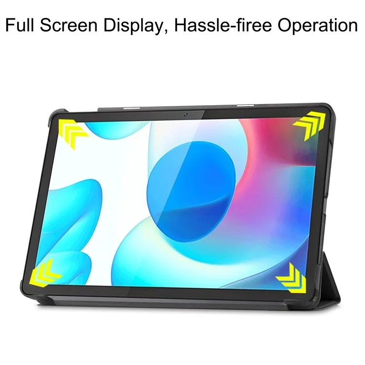 Trifold Stand PU Leather Hard PC Inner Shockproof Protective Tablet Cover for Realme Pad 10.4 - Black