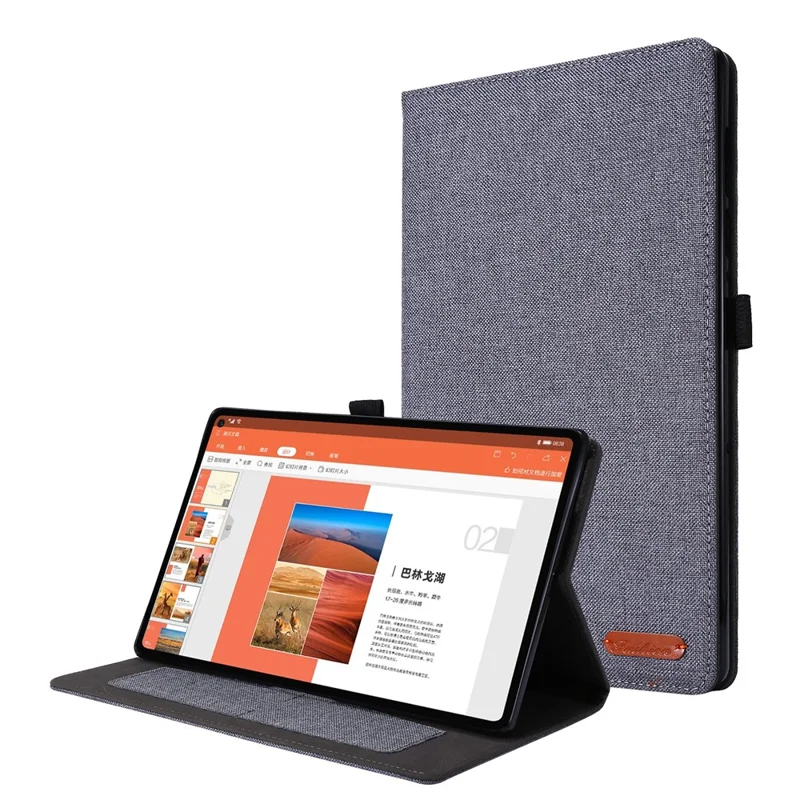 Card Slots Design Cloth Texture PU Leather Folding Folio Stand Cover for Realme Pad 10.4 inch - Grey