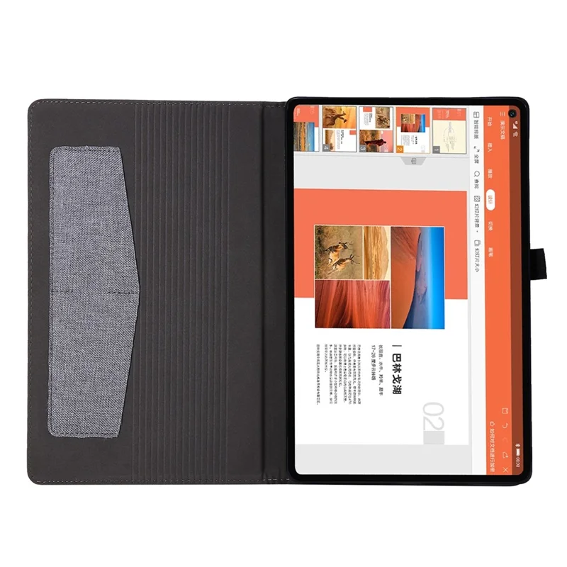 Card Slots Design Cloth Texture PU Leather Folding Folio Stand Cover for Realme Pad 10.4 inch - Grey