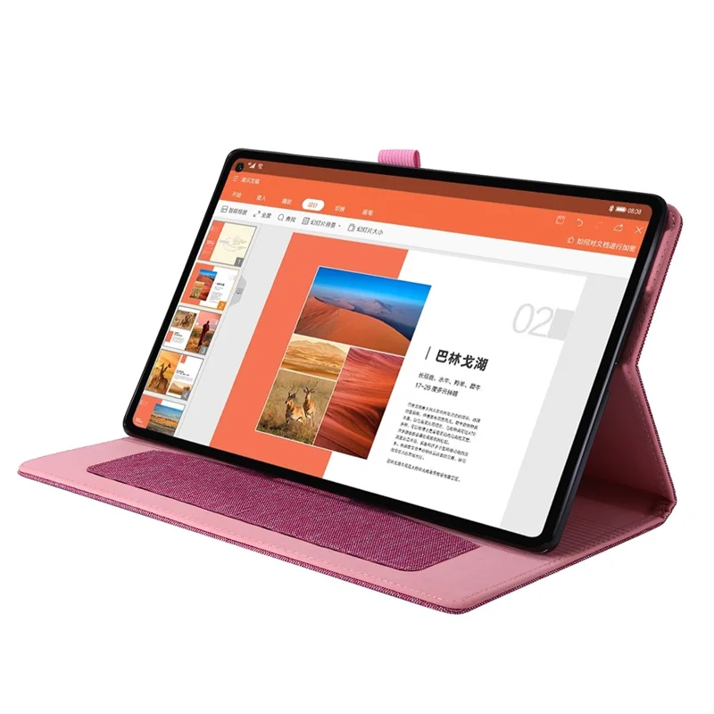 Card Slots Design Cloth Texture PU Leather Folding Folio Stand Cover for Realme Pad 10.4 inch - Pink
