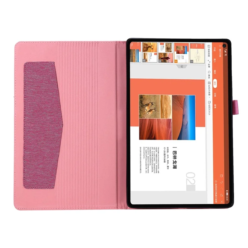 Card Slots Design Cloth Texture PU Leather Folding Folio Stand Cover for Realme Pad 10.4 inch - Pink