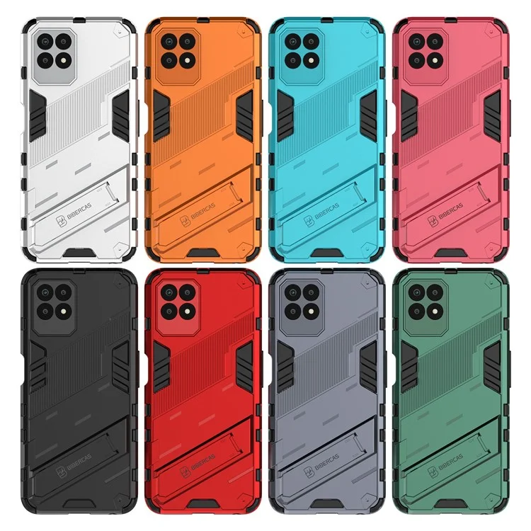 Kickstand Design Hard PC + Soft TPU Anti-Drop Hybrid Phone Case Cover per Realme 8i/Narzo 50 4G - Nero