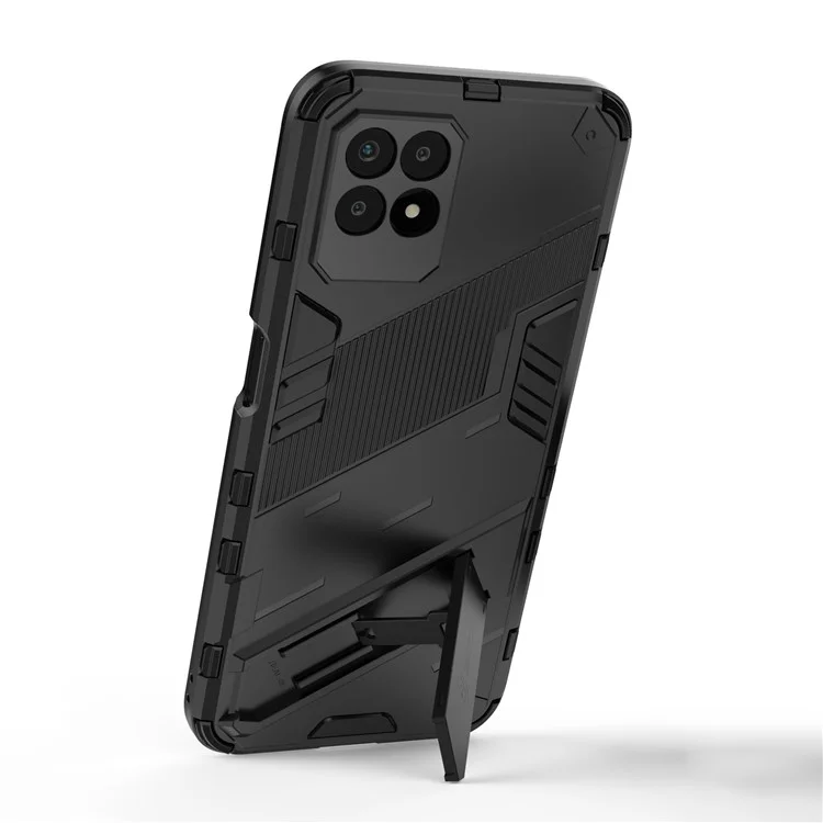 Kickstand Design Hard PC + Soft TPU Anti-Drop Hybrid Phone Case Cover per Realme 8i/Narzo 50 4G - Nero