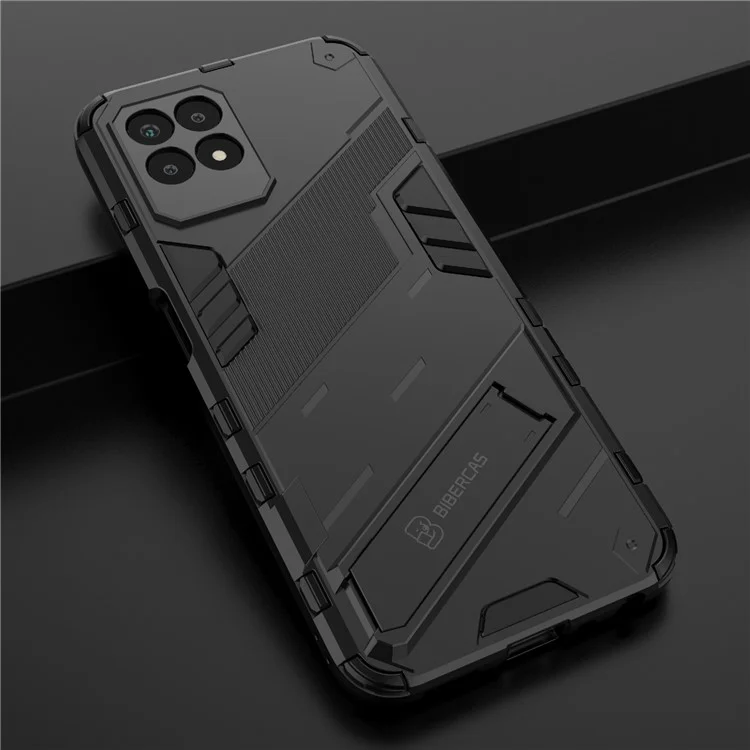 Kickstand Design Hard PC + Soft TPU Anti-Drop Hybrid Phone Case Cover per Realme 8i/Narzo 50 4G - Nero