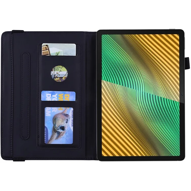Shockproof Flip Cover Flower Pattern Imprinting Stand Design Anti-fall Leather Tablet Case with Card Slots and Pen Holder for Realme Pad - Black