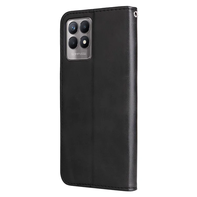Folio Flip PU Leather Phone Case Zipper Pocket Design Wallet Drop-Resistant Case with Stand for Realme 8i/Narzo 50 4G - Black