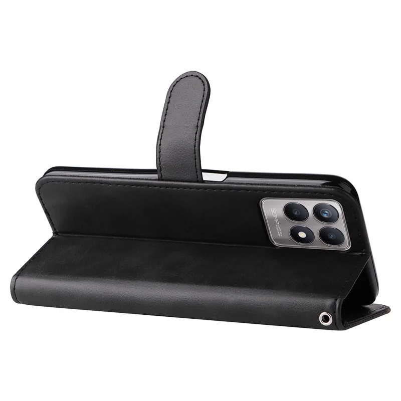 Folio Flip PU Leather Phone Case Zipper Pocket Design Wallet Drop-Resistant Case with Stand for Realme 8i/Narzo 50 4G - Black