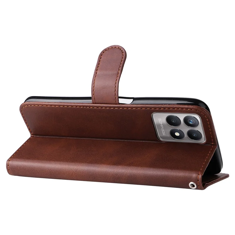 Folio Flip PU Leather Phone Case Zipper Pocket Design Wallet Drop-Resistant Case with Stand for Realme 8i/Narzo 50 4G - Brown
