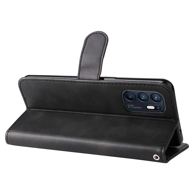 Caixa de Telefone de Couro PU Caixa de Telefone Com Carteira de Bolso de Zíper Para Oppo Reno6 4G - Preto