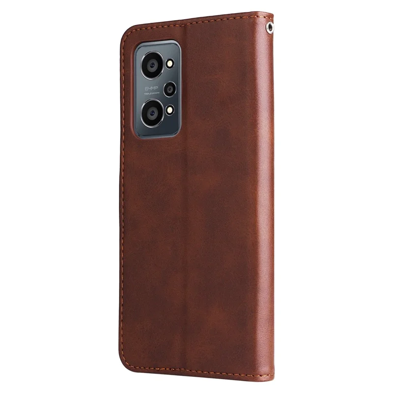 Folding PU Leather Phone Case Zipper Coin Pocket Design Case with Wallet Stand for Realme GT Neo2 5G/GT Neo 3T 5G - Brown