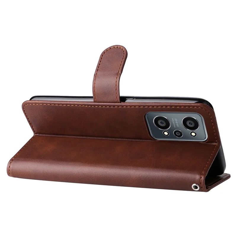 Folding PU Leather Phone Case Zipper Coin Pocket Design Case with Wallet Stand for Realme GT Neo2 5G/GT Neo 3T 5G - Brown