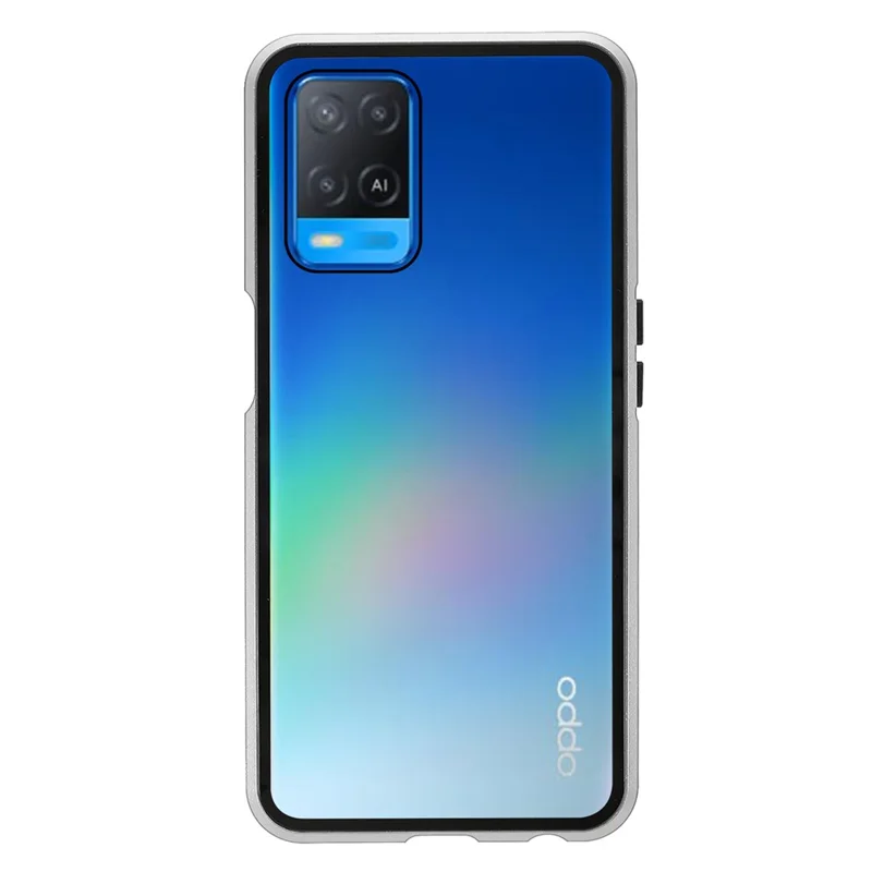 For Oppo A54 4G Full Body Case Magnetic Tempered Glass Double-Sided Phone Case - Silver