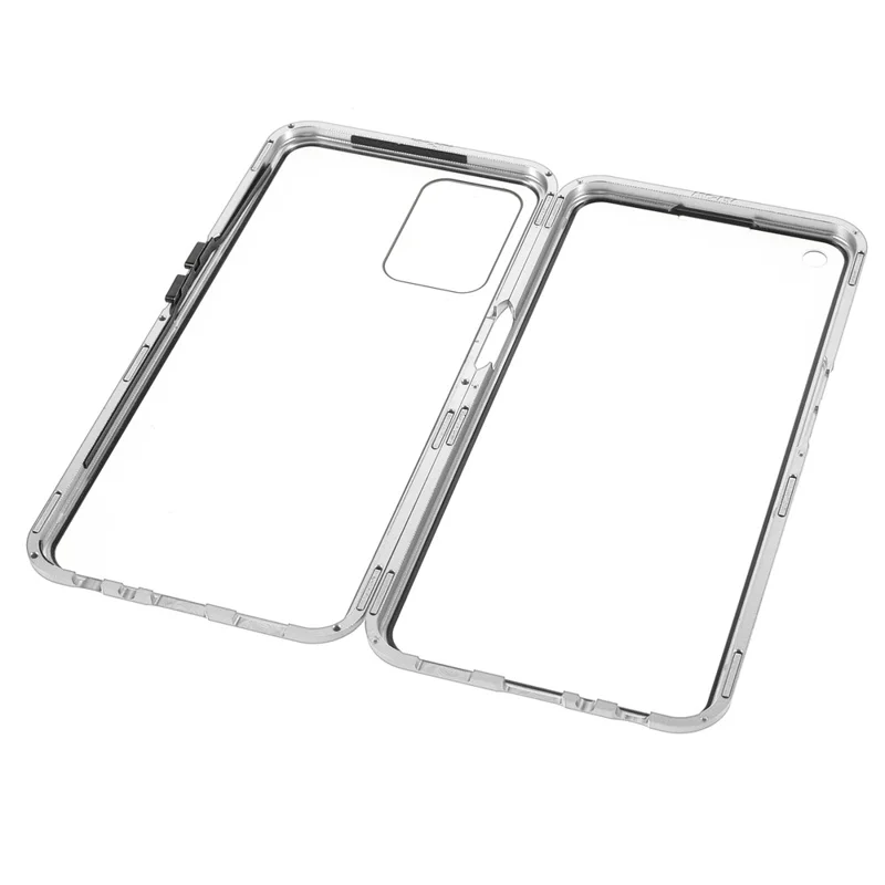 For Oppo A54 4G Full Body Case Magnetic Tempered Glass Double-Sided Phone Case - Silver