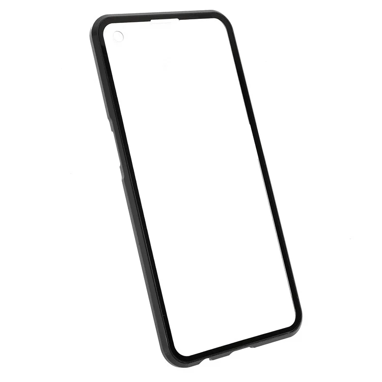 Funda de teléfono de absorción magnética de cobertura completa con marco de metal + Estuche híbrido de vidrio templado de doble cara para Oppo Reno6 Z - Negro