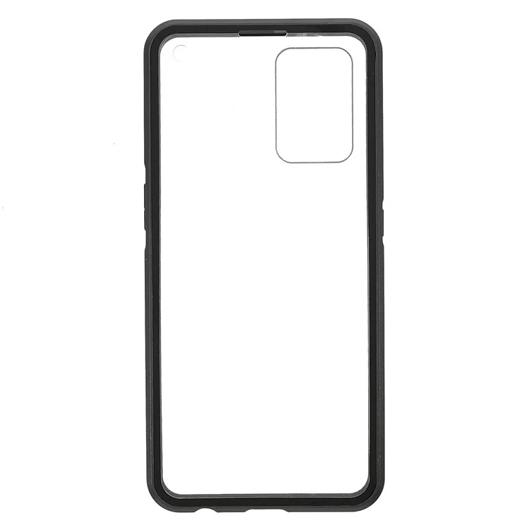Funda de teléfono de absorción magnética de cobertura completa con marco de metal + Estuche híbrido de vidrio templado de doble cara para Oppo Reno6 Z - Negro