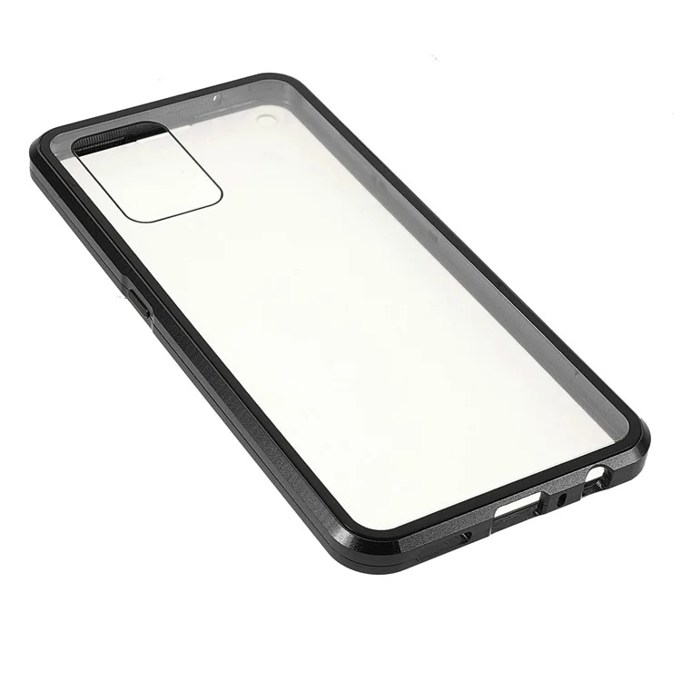 Funda de teléfono de absorción magnética de cobertura completa con marco de metal + Estuche híbrido de vidrio templado de doble cara para Oppo Reno6 Z - Negro