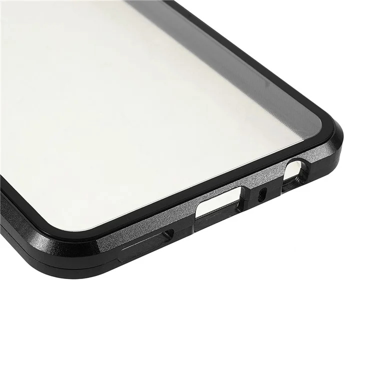 Funda de teléfono de absorción magnética de cobertura completa con marco de metal + Estuche híbrido de vidrio templado de doble cara para Oppo Reno6 Z - Negro