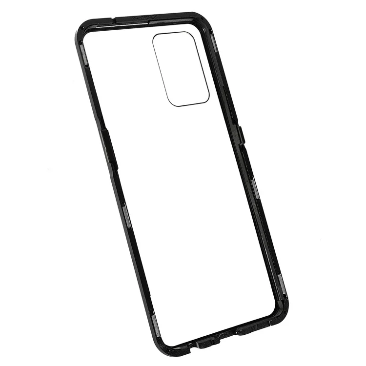 Funda de teléfono de absorción magnética de cobertura completa con marco de metal + Estuche híbrido de vidrio templado de doble cara para Oppo Reno6 Z - Negro