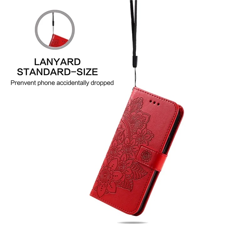 Imprimindo a Capa do Telefone do Padrão de Flores PU PU Cahet + TPU Stant Stand Casa de Proteção Com Altura de Manação Para Oppo Reno6 4G - Vermelho