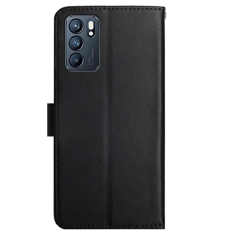 Étui portefeuille en cuir véritable Nappa Texture + coque intérieure TPU souple Couleur unie Support pour Oppo Reno6 5G - Noir