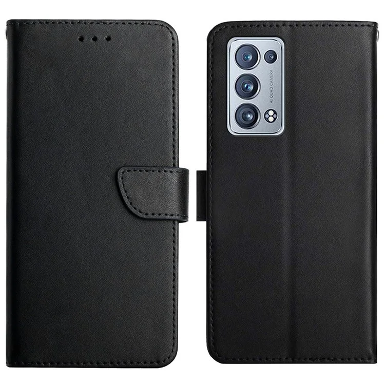 Colore Solido Nappa Texture Genuine Pelle Copertura Esterna + Soft TPU Shell Inner Con Portafoglio Stand Per OPPO RENO6 Pro + 5G - Nero