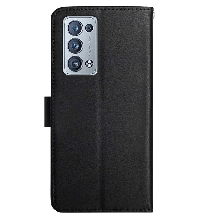 Colore Solido Nappa Texture Genuine Pelle Copertura Esterna + Soft TPU Shell Inner Con Portafoglio Stand Per OPPO RENO6 Pro + 5G - Nero