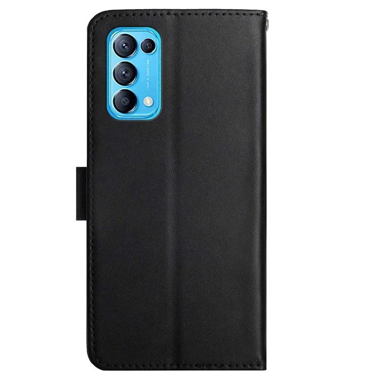 Solid Color Genuine Leather Nappa Texture Case Magnetic Closure Shockproof Wallet Folio Flip Protective Phone Cover with Stand for Oppo Reno5 4G/5G/Reno5 K/Find X3 Lite - Black