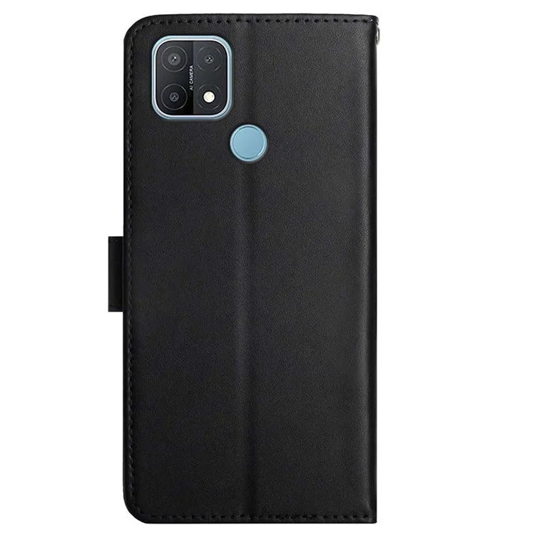 Solid Color Shockproof Nappa Texture Genuine Leather Outer Cover + Soft TPU Inner Shell with Stand Wallet for Oppo A15/A15s - Black