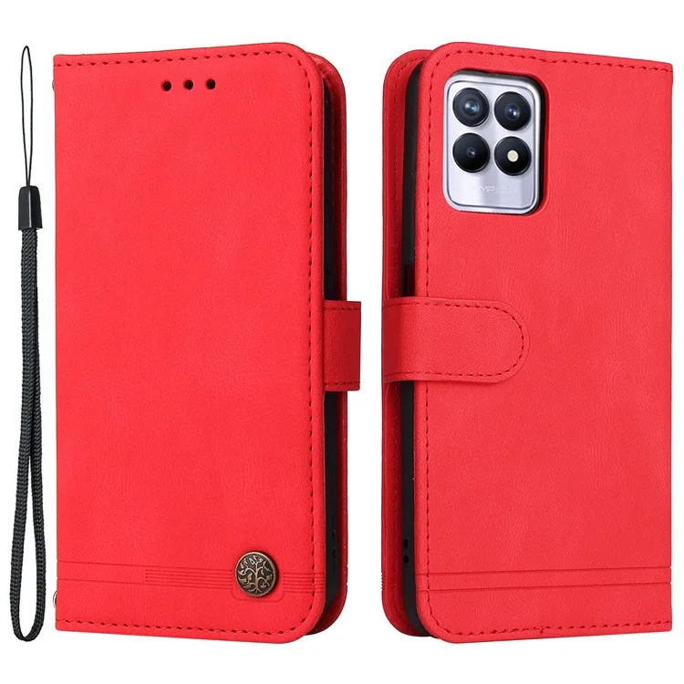 For Realme 8i / Narzo 50 4G Leather Wallet Cases Skin Touch Phone Cover Stand with Strap - Red