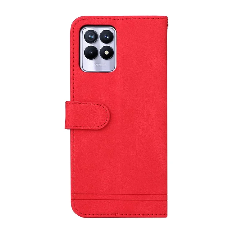 For Realme 8i / Narzo 50 4G Leather Wallet Cases Skin Touch Phone Cover Stand with Strap - Red