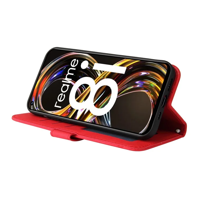 For Realme 8i / Narzo 50 4G Leather Wallet Cases Skin Touch Phone Cover Stand with Strap - Red