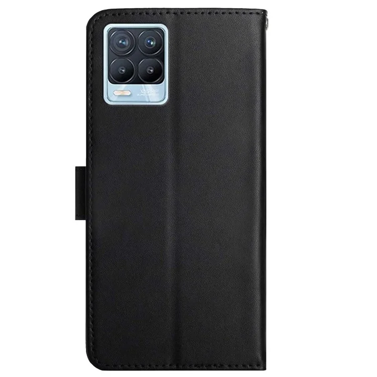 Pour Realme 8/8 Pro Véritable Cuir Nappa Texture Texture Texture Finger-Preabile - Volet Solide Flip Téléphone Portable Coquille Avec Support - Le Noir