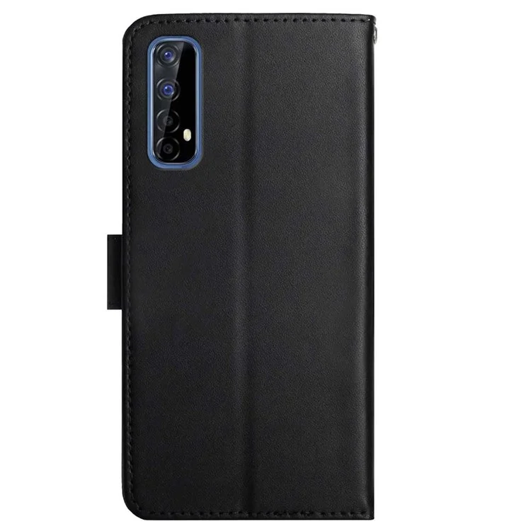 Solid Color Nappa Texture Genuine Leather Folio Flip Outer Cover + Soft TPU Inner Shell with Stand Wallet for Realme Narzo 20 Pro/7 (Asia)/(Global) - Black